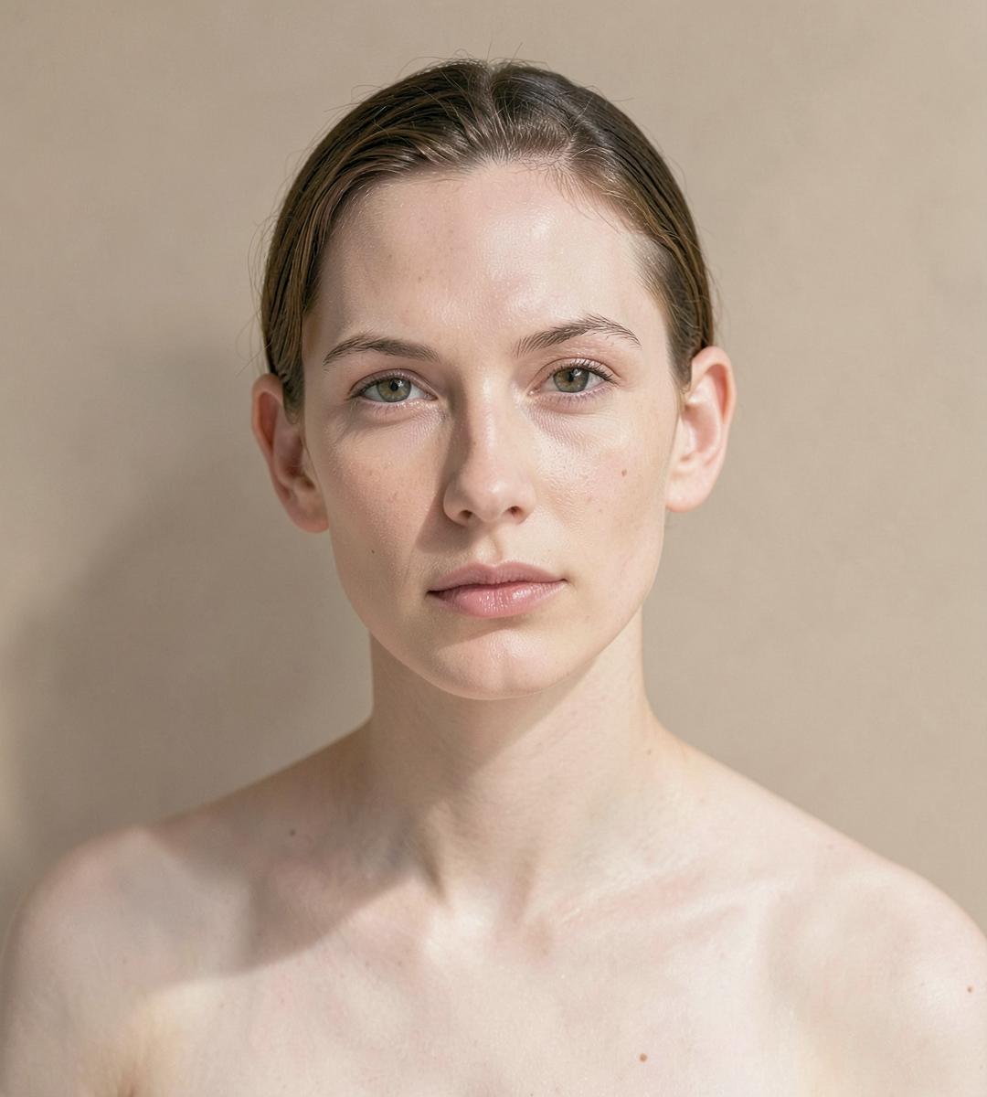 Minimalistyczny portret studyjny na beżowym tle