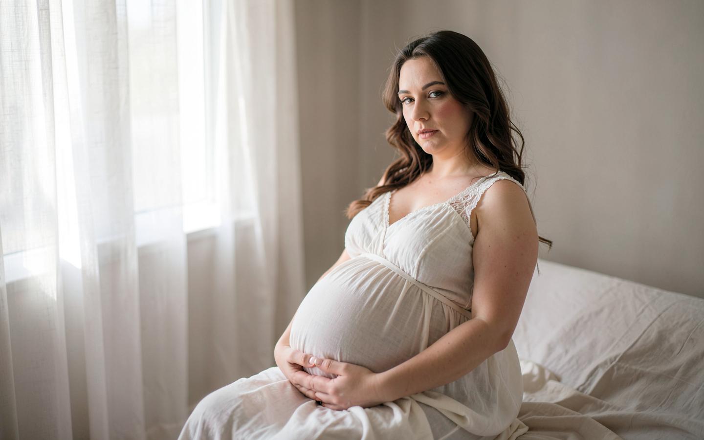 Portret ciążowy w delikatnym świetle okna